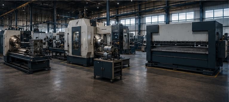 Verschiedene Werkzeugmaschinen in industrieller Produktionsumgebung