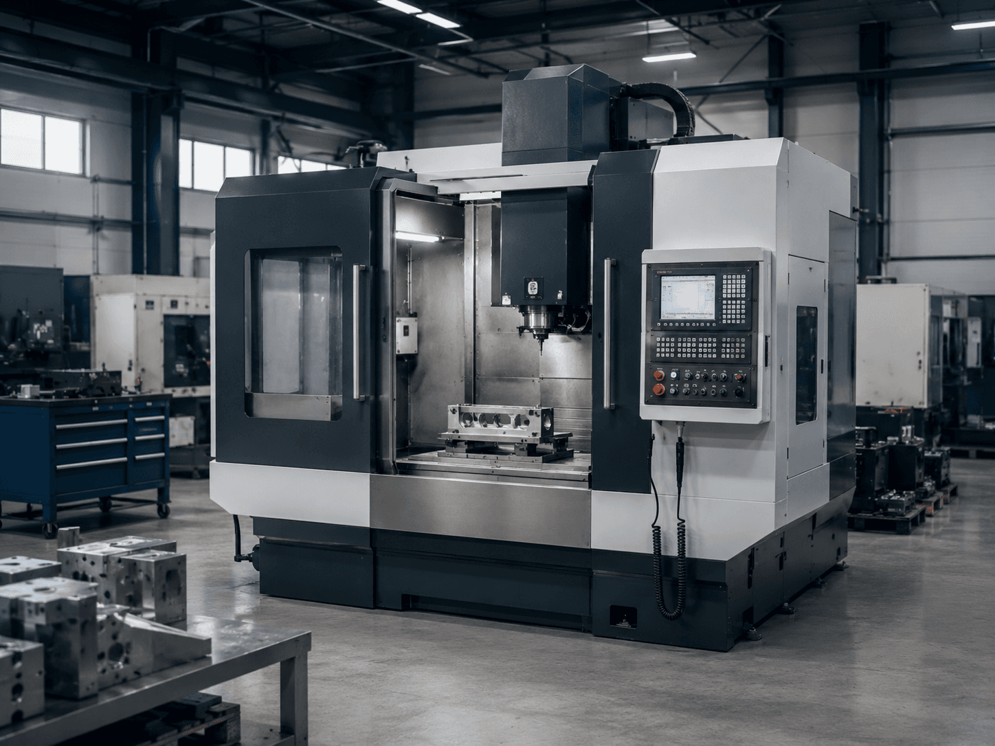CNC-Fräsmaschine in industrieller Produktionsumgebung