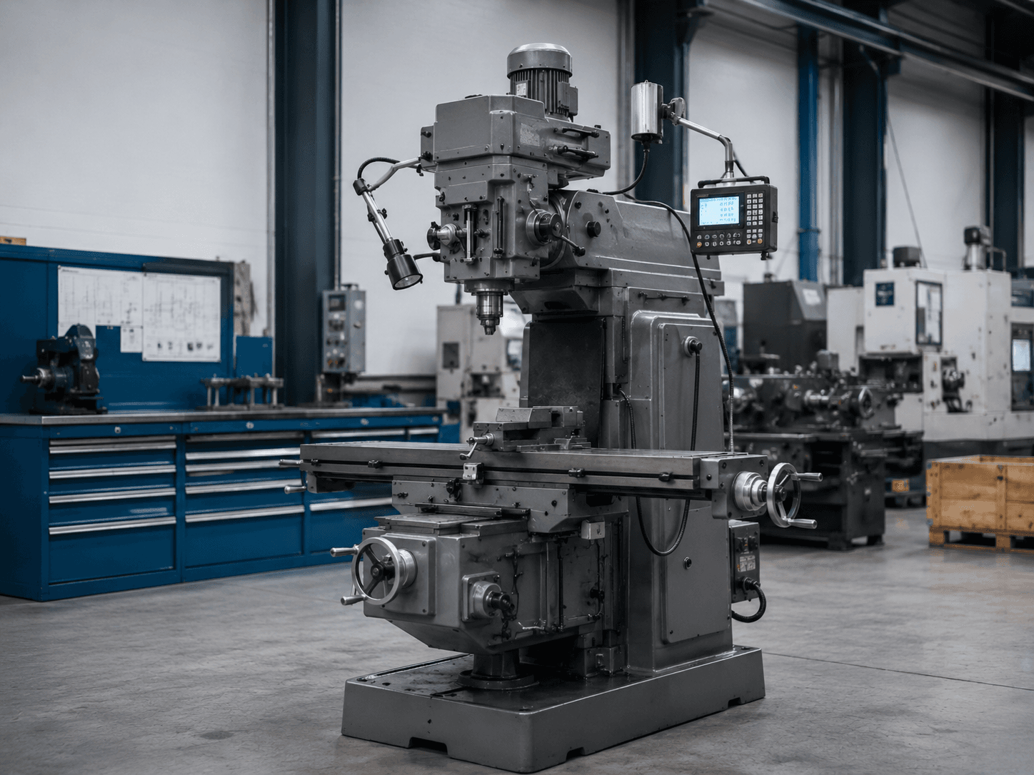 Konventionelle Fräsmaschine in industrieller Werkhalle